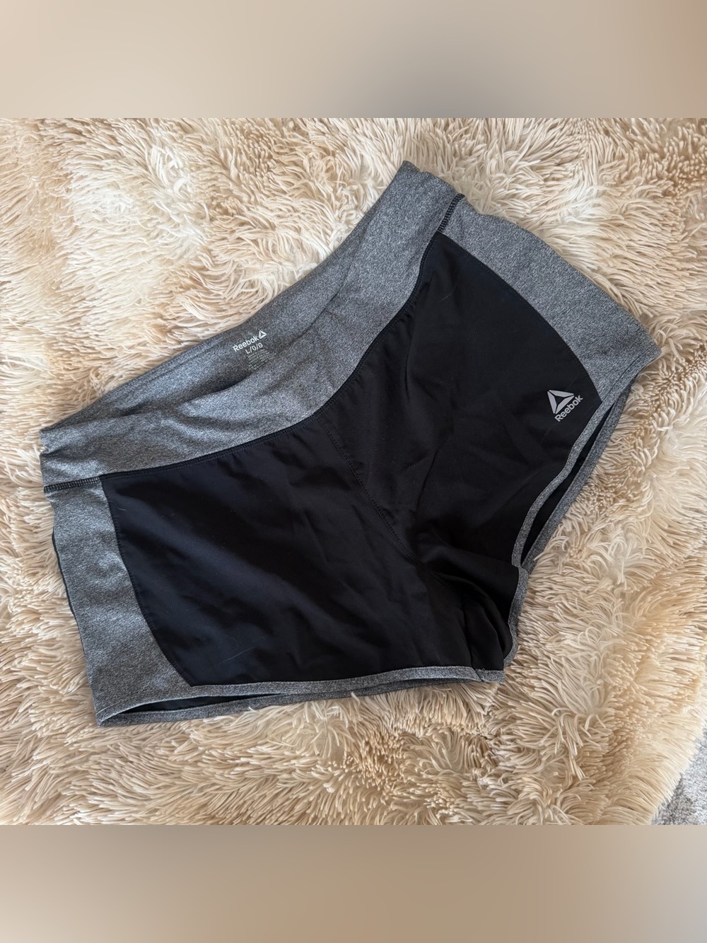 Reebok Black and Gray Women's Athletic Shorts with Logo